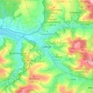 Carte topographique Zwinge, altitude, relief