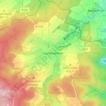 Carte topographique Laufenselden, altitude, relief