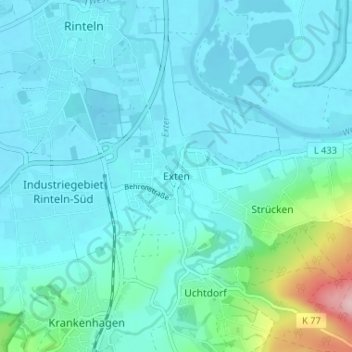 Carte topographique Exten, altitude, relief