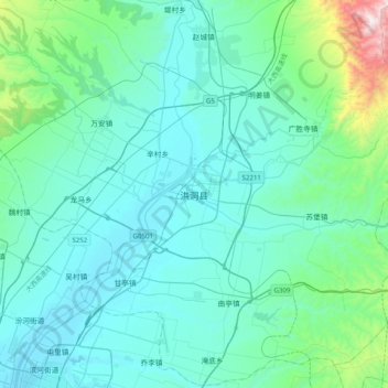 Carte topographique 洪洞县, altitude, relief