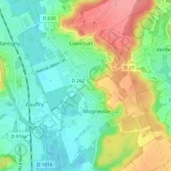 Carte topographique Mognevillette, altitude, relief
