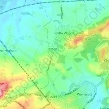 Carte topographique Lee Green, altitude, relief