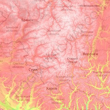 Carte topographique Kursk Oblast, altitude, relief