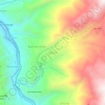 Carte topographique Chavin, altitude, relief
