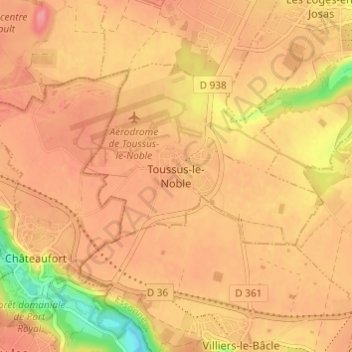 Carte topographique Toussus-le-Noble, altitude, relief