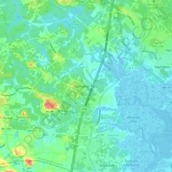 Carte topographique Hampton Falls, altitude, relief