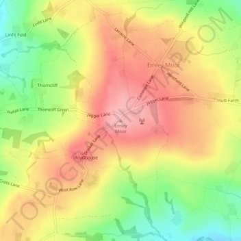 Carte topographique Emley Moor, altitude, relief