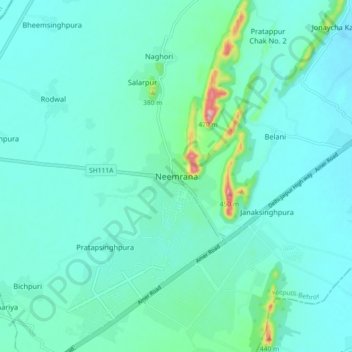 Carte topographique Neemrana, altitude, relief
