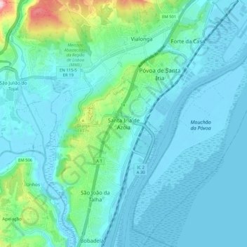 Carte topographique Santa Iria de Azoia, altitude, relief