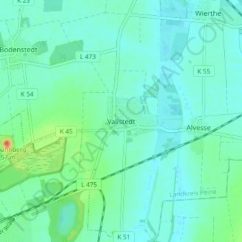 Carte topographique Vallstedt, altitude, relief