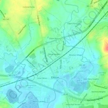 Carte topographique Elkton Heights, altitude, relief