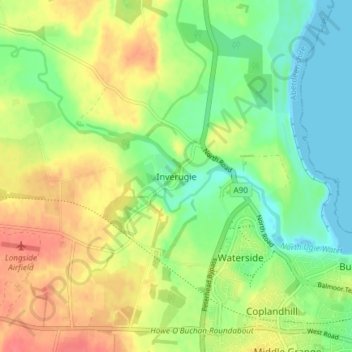 Carte topographique Inverugie, altitude, relief