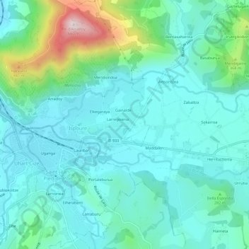Carte topographique Larria, altitude, relief