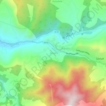Carte topographique Elmalı, altitude, relief