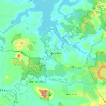 Carte topographique Yungaburra, altitude, relief