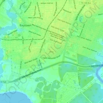 Carte topographique Pelly, altitude, relief