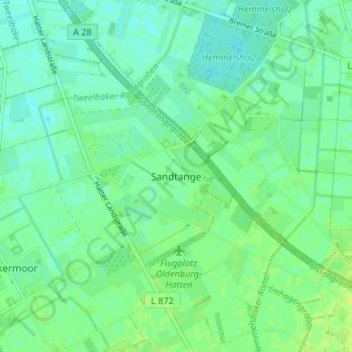 Carte topographique Sandtange, altitude, relief
