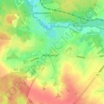 Carte topographique Pilchowice, altitude, relief