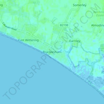 Carte topographique Bracklesham, altitude, relief