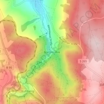 Carte topographique Brettmühle, altitude, relief