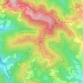 Carte topographique Monte Aman, altitude, relief