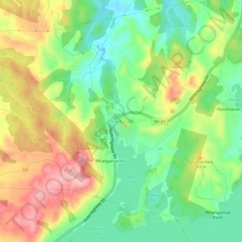 Carte topographique Okere Falls, altitude, relief