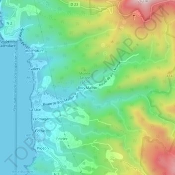 Carte topographique Bois Malher, altitude, relief