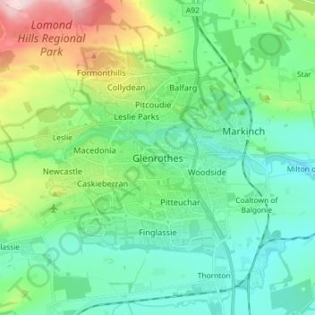 Carte topographique Glenrothes, altitude, relief