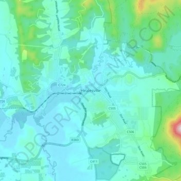 Carte topographique Healesville, altitude, relief