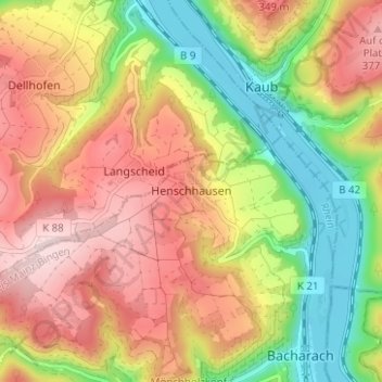 Carte topographique Henschhausen, altitude, relief