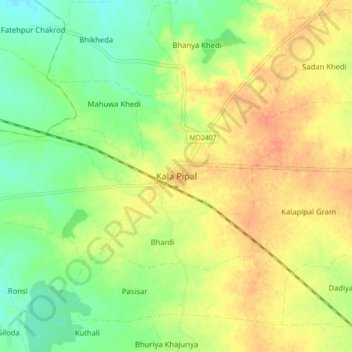 Carte topographique Kala Pipal, altitude, relief