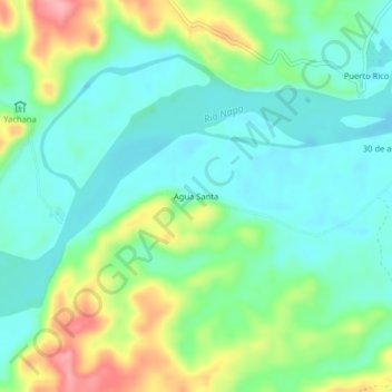 Carte topographique Agua Santa, altitude, relief