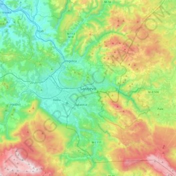 Carte topographique Sarajevo, altitude, relief