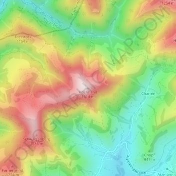 Carte topographique Höchhand, altitude, relief