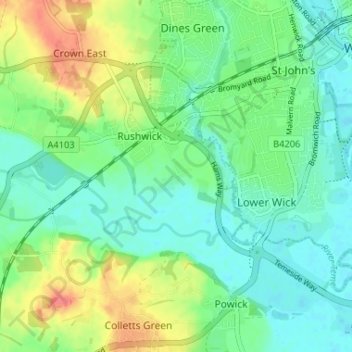 Carte topographique Upper Wick, altitude, relief