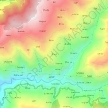 Carte topographique Ghasi, altitude, relief