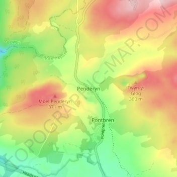 Carte topographique Penderyn, altitude, relief