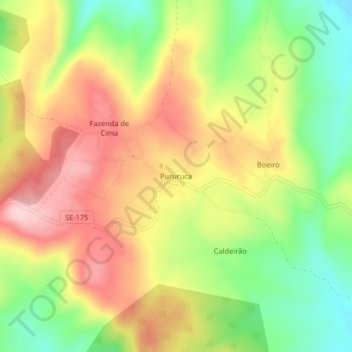 Carte topographique Pururuca, altitude, relief