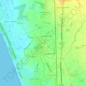 Carte topographique Paestum, altitude, relief