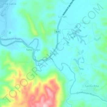 Carte topographique Bago, altitude, relief