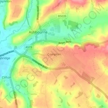 Carte topographique Compton, altitude, relief