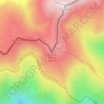 Carte topographique Puig de Dòrria, altitude, relief