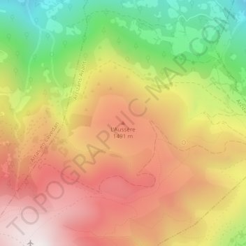 Carte topographique L'Aussère, altitude, relief