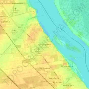Carte topographique Pueblo Esther, altitude, relief