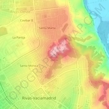 Carte topographique Rivas, altitude, relief