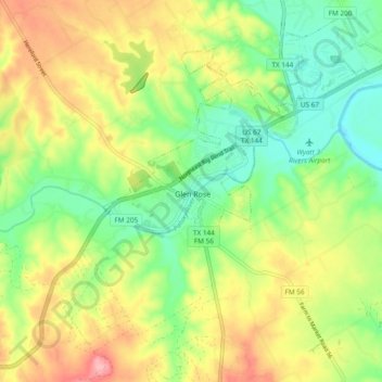 Carte topographique Glen Rose, altitude, relief