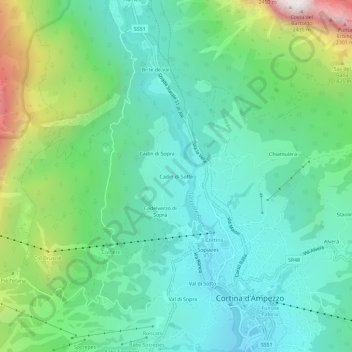 Carte topographique Cadin di Sotto, altitude, relief