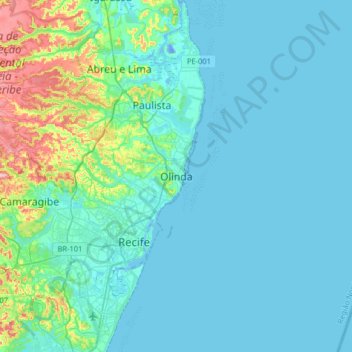 Carte topographique Olinda, altitude, relief