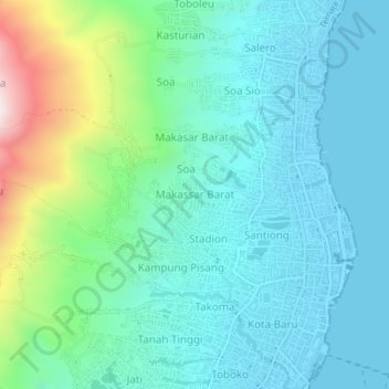 Carte topographique Makassar Barat, altitude, relief