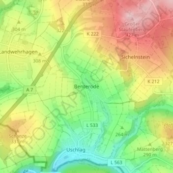 Carte topographique Benterode, altitude, relief